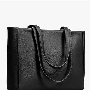 NWT Genuine Black Leather Tote Laptop Bag